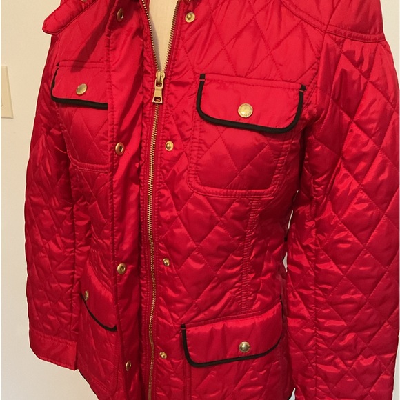 Banana Republic Red Quilted Jacket with Black Trim and Gold Hardware - Picture 4 of 12